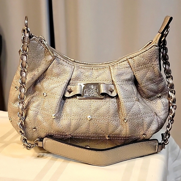 Nicole Miller Studded Quilted Vegan Fauw leather small bag, Silver - Picture 1 of 9